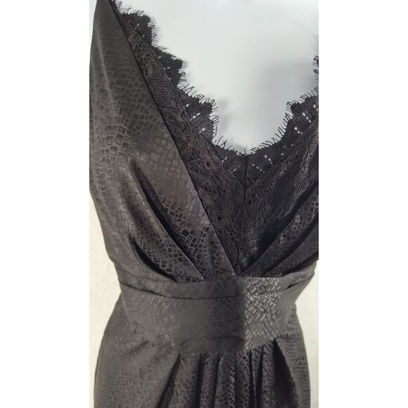 Kenar Silk Spaghetti Strap Dress Women's Sz 6 Black Eyelash Lace V Neck Pleated - Picture 10 of 16